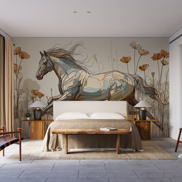 Horse Wallpaper | Stylized Horse Among Delicate Wildflowers