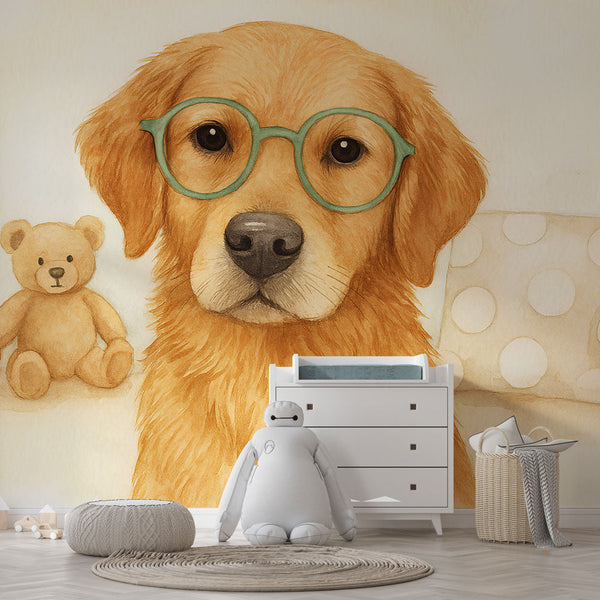 Puppy Wallpaper | Cute Dog in Glasses Surrounded by Toys