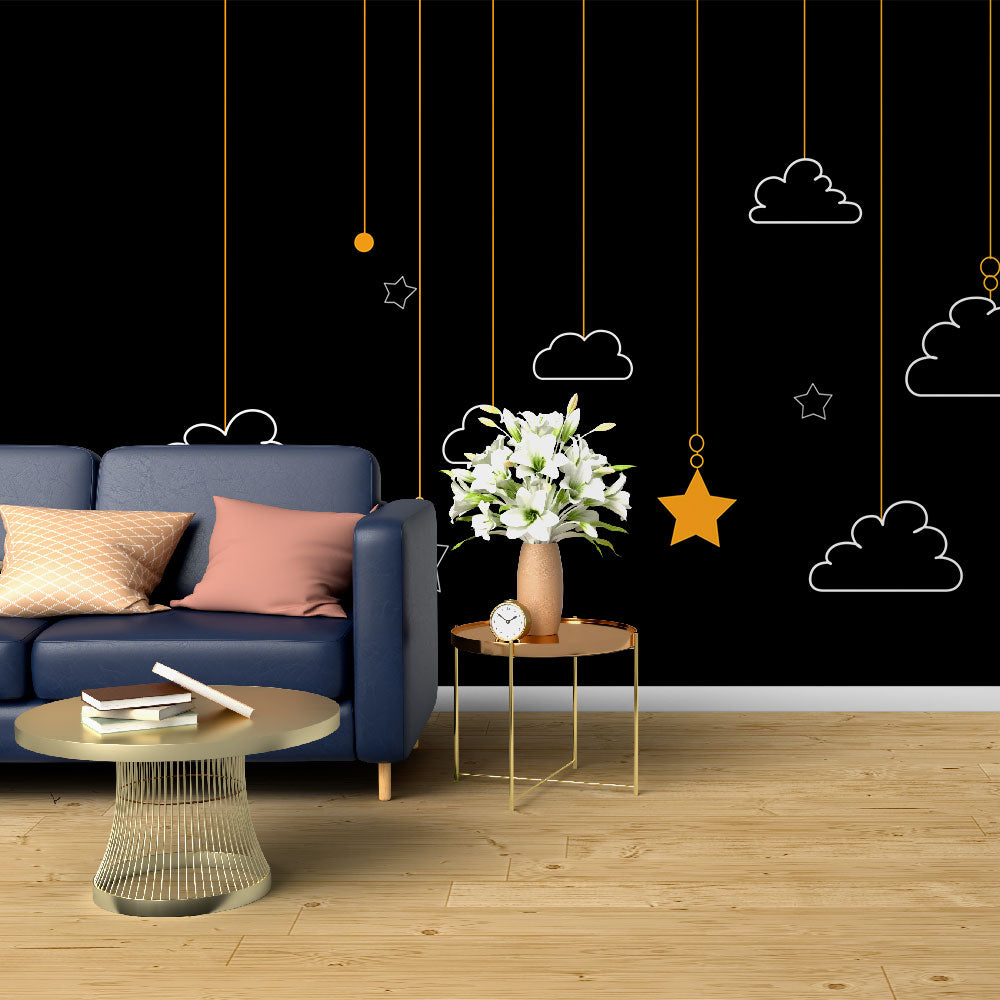 Starry Sky Wallpaper | White Clouds and Hanging Stars