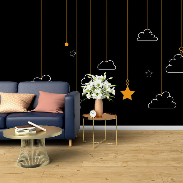 Starry Sky Wallpaper | White Clouds and Hanging Stars