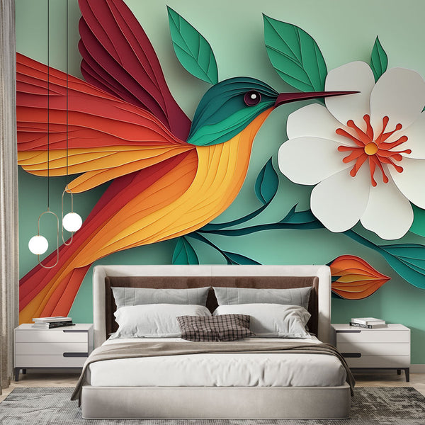 Hummingbird Wallpaper | Vibrant Bird and Stylized Flower