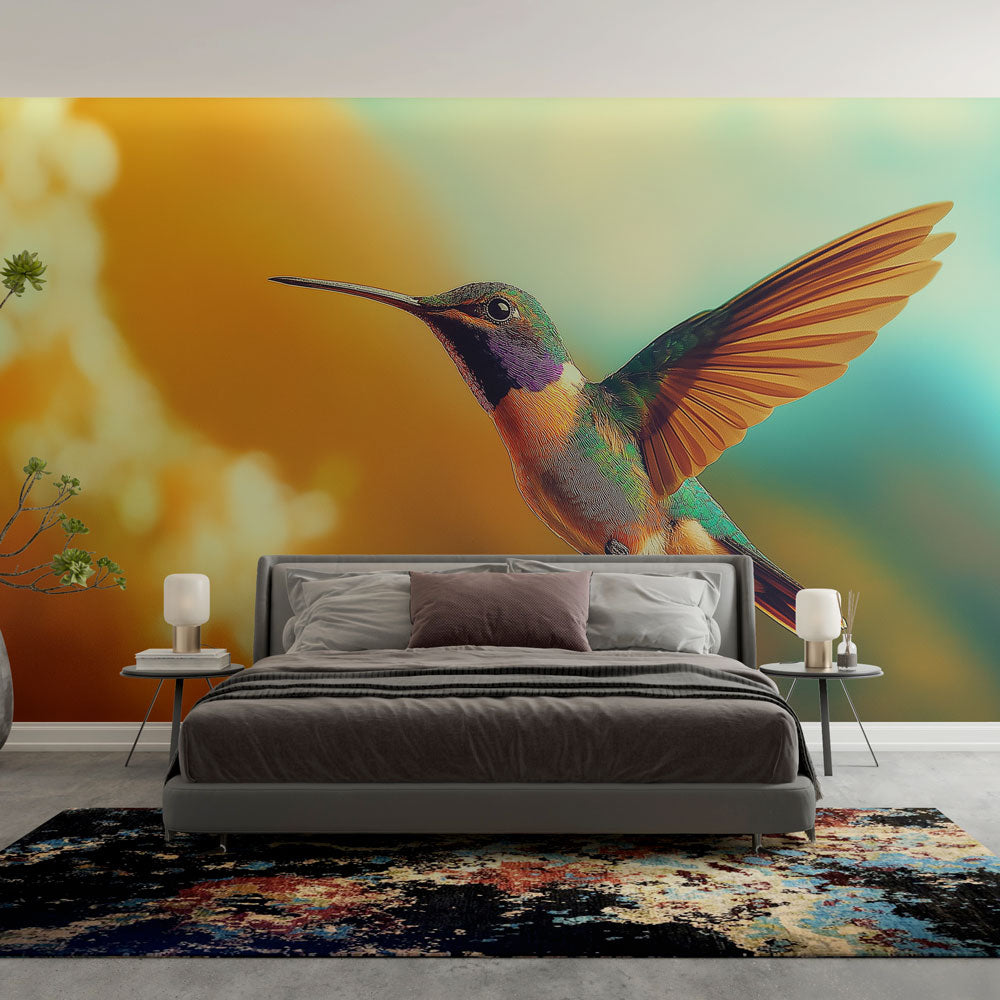 Hummingbird Wallpaper | Colorful Bird in Flight on Soft Background