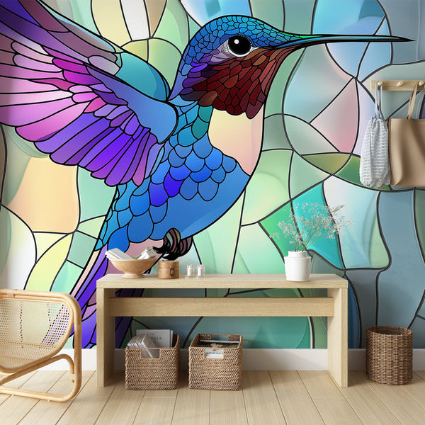 Hummingbird Wallpaper | Bird on Abstract Stained Glass