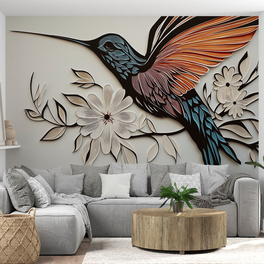 Hummingbird Wallpaper | Colorful Bird on Elegant Floral Background
