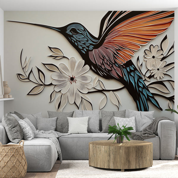 Hummingbird Wallpaper | Colorful Bird on Elegant Floral Background