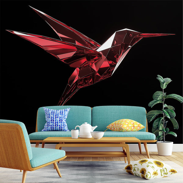 Hummingbird Wallpaper | Red Crystal Bird in Modern Geometric Design