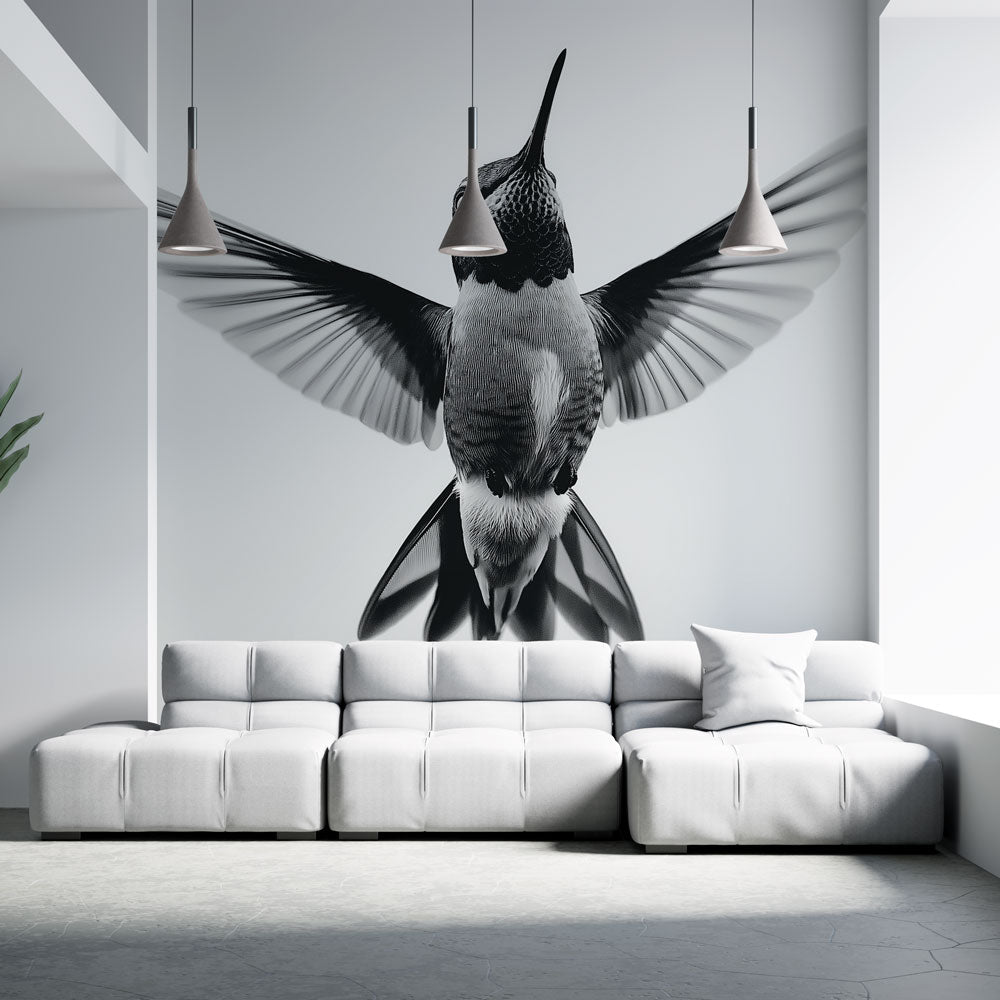 Hummingbird Wallpaper | Black and White Bird in Flight