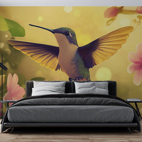 Hummingbird Wallpaper | Vibrant Bird Among Pink Flowers