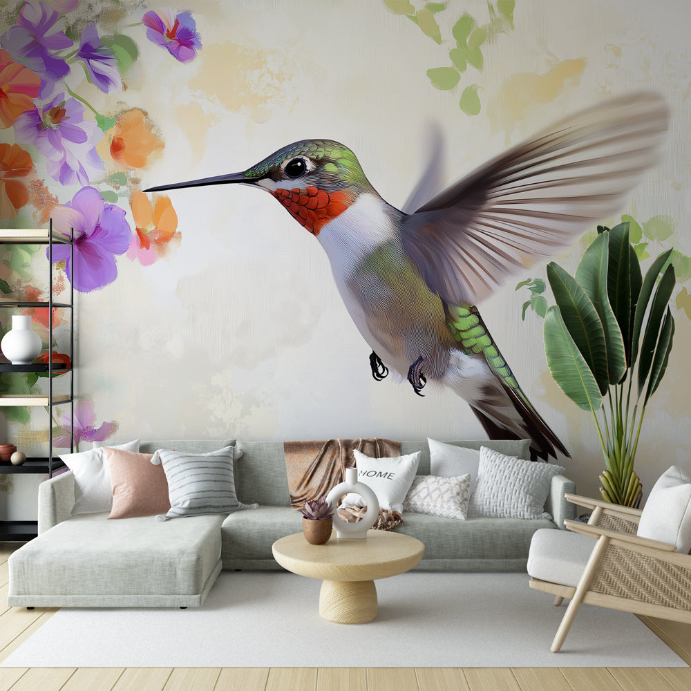 Hummingbird Wallpaper | Vibrant Bird Surrounded by Bright Blooms