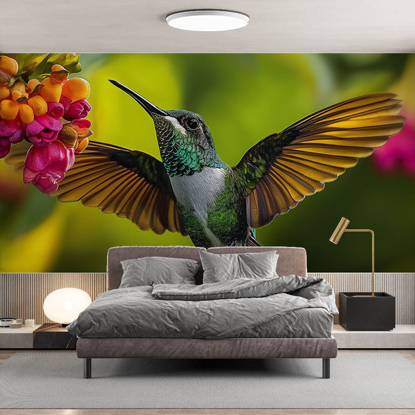 Hummingbird Wallpaper | Vibrant Bird Among Colorful Flowers