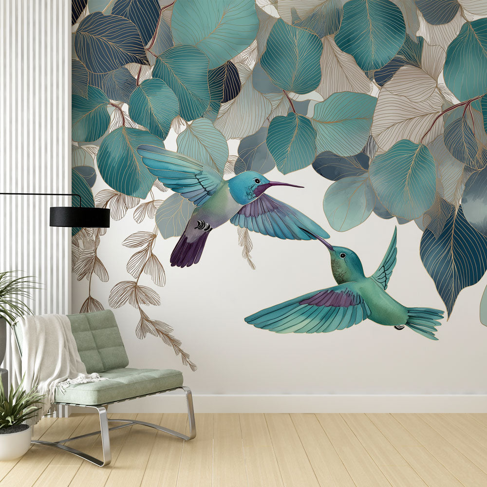 Hummingbird Wallpaper | Birds in Flight Among Fine Leaves
