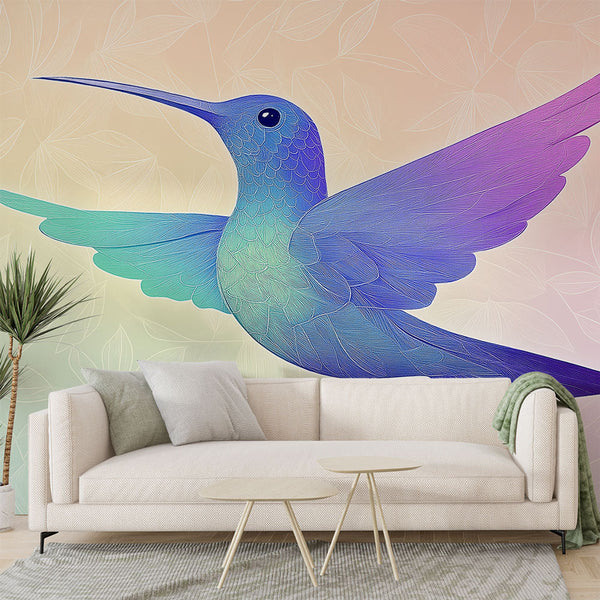 Hummingbird Wallpaper | Colorful Bird Design on Pastel Background