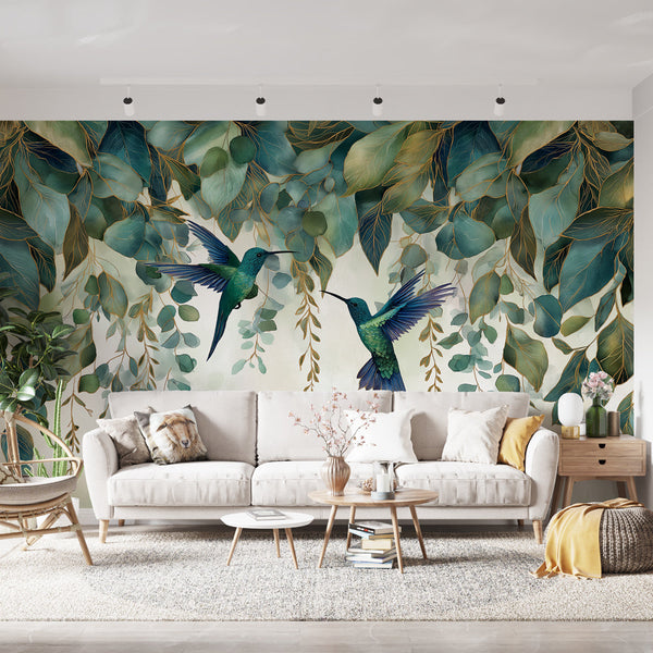 Hummingbird Wallpaper | Emerald Tropical Wall Mural