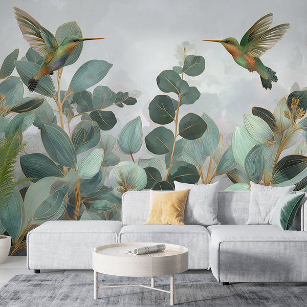 Hummingbird Wallpaper | Delicate Florals and Bright Birds