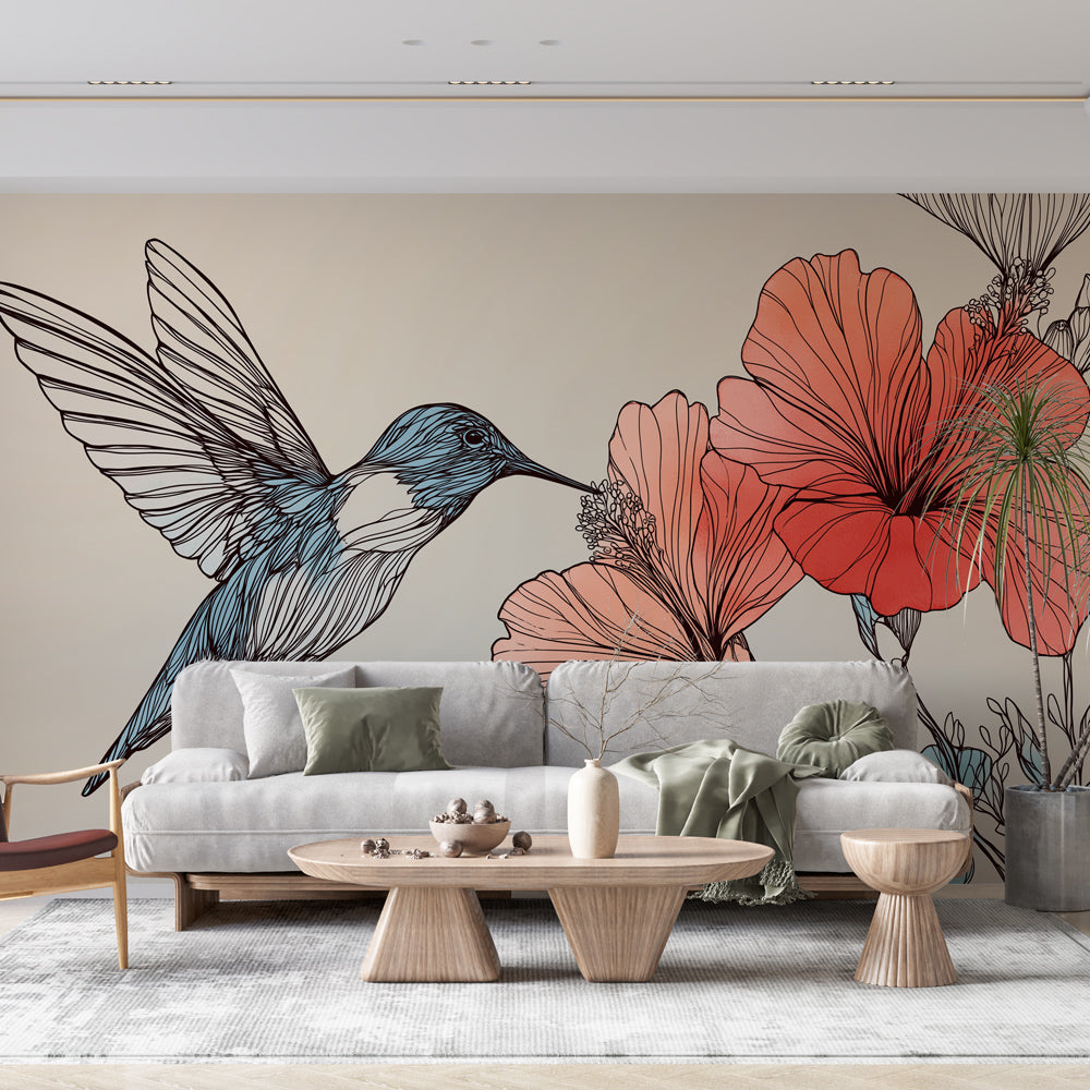 Hummingbird Wallpaper | Floral Elegance with Hibiscus Blooms