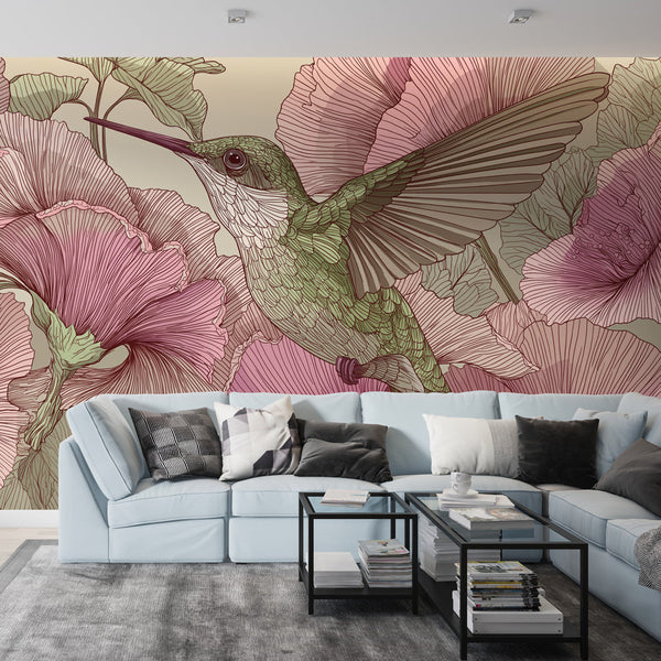 Hummingbird Wallpaper | Hummingbird Over Soft Pink Flowers