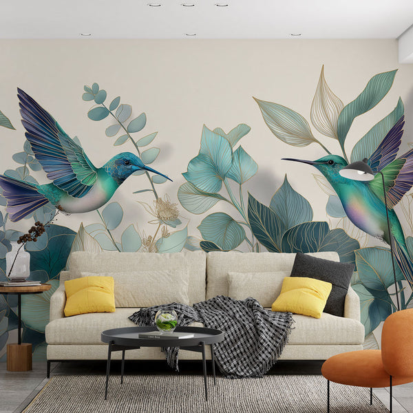 Hummingbird Wallpaper | Colorful Birds and Turquoise Leaves
