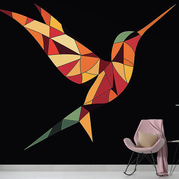 Hummingbird Wallpaper | Geometric Bird in Vibrant Shapes