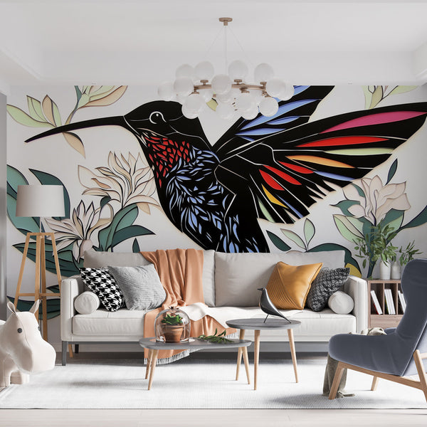 Hummingbird Wallpaper | Artistic Colorful Bird on Floral Background