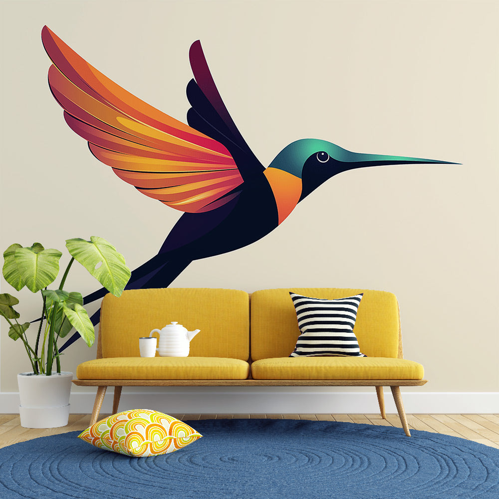 Hummingbird Wallpaper | Colorful Bird in Flight Illustration