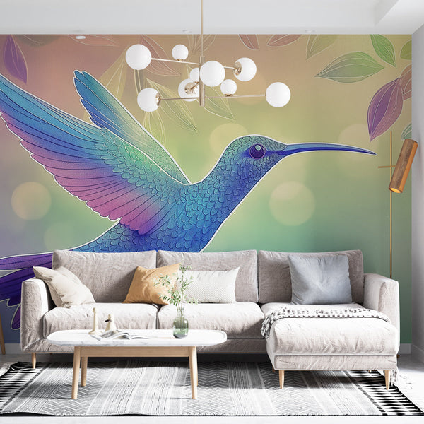 Hummingbird Wallpaper | Colorful Bird Illustration in Pastel
