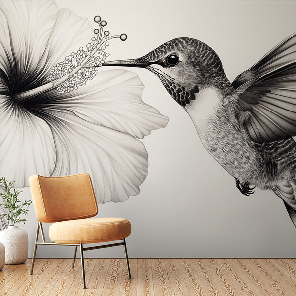 Hummingbird Wallpaper | Delicate Bird and Hibiscus Flower