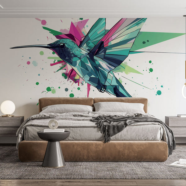 Hummingbird Wallpaper | Colorful Geometric Bird Illustration