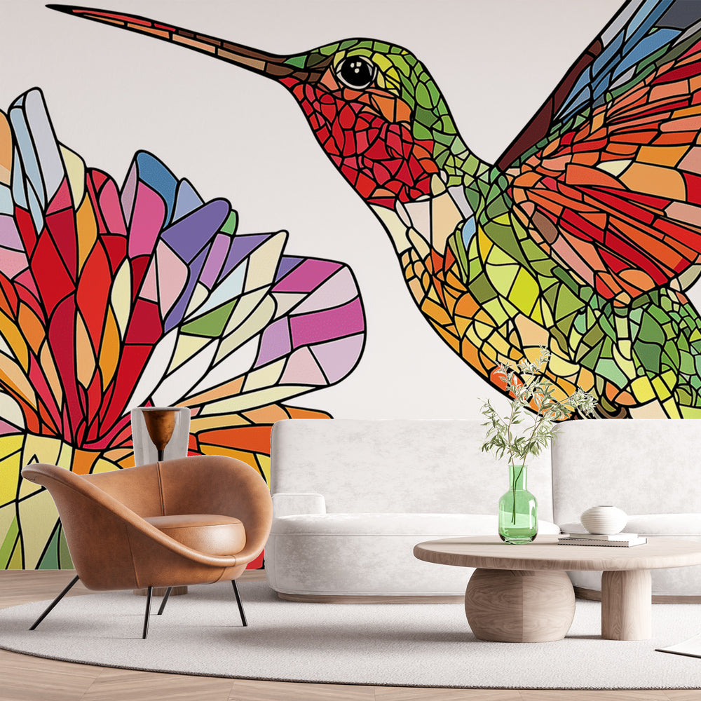 Hummingbird Wallpaper | Colorful Abstract Bird and Flower Pattern