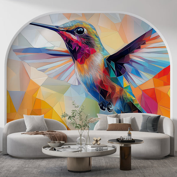 Hummingbird Wallpaper | Colorful Geometric Pattern with Bird