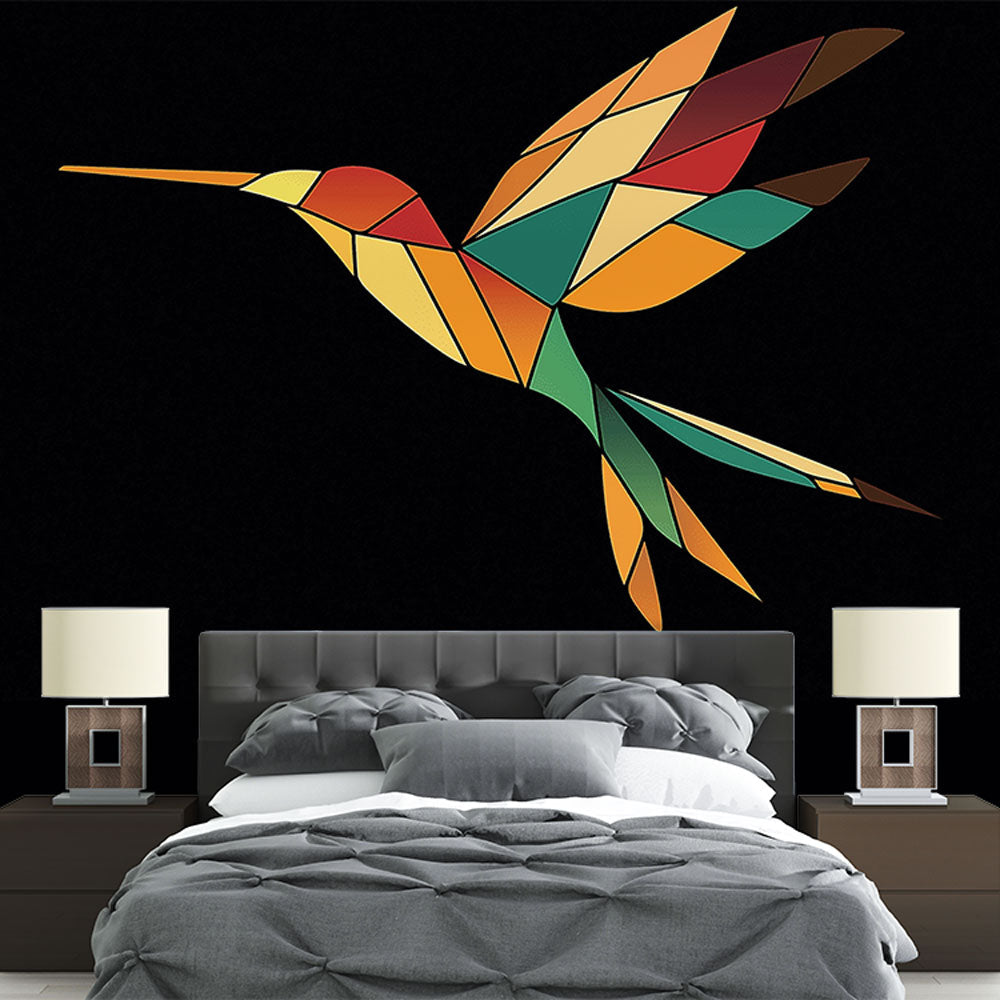 Hummingbird Wallpaper | Geometric Pattern on Black Background