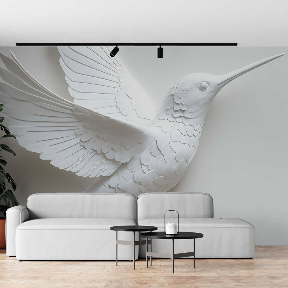 Hummingbird Wallpaper | Stylized Elegant White Relief Bird