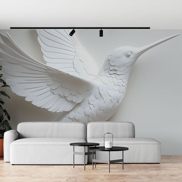 Hummingbird Wallpaper | Stylized Elegant White Relief Bird