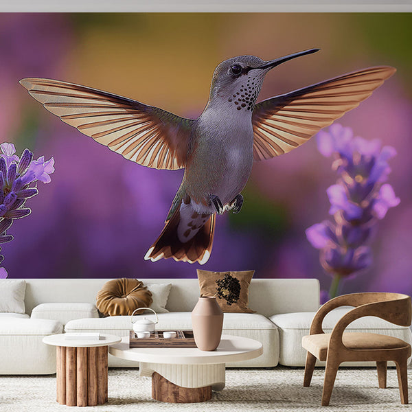 Hummingbird Wallpaper | Colorful Bird Among Purple Flowers