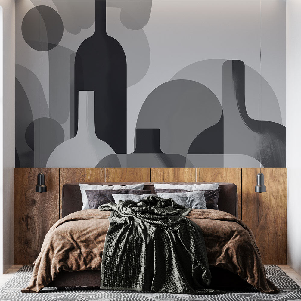 Contemporary Wallpaper | Around the Bottles Black White