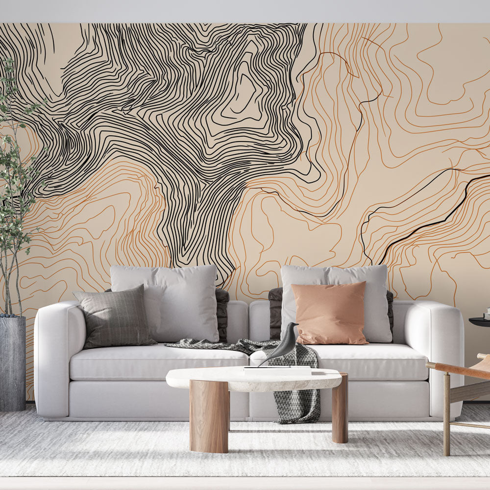 Topographic Wallpaper | Black and Orange Contour Line Pattern