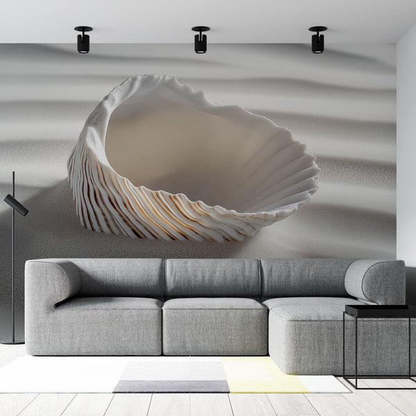 Sand-Toned Seashell Wallpaper | Delicate Lined Coastal Wall Mural