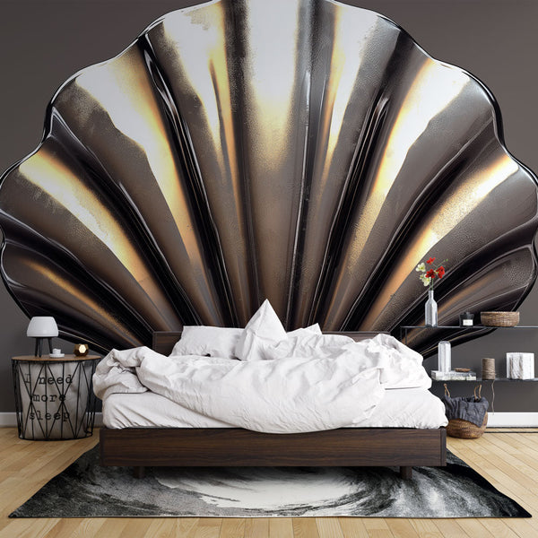 Polished Metal Shell Wallpaper | Luxe Sculptural Wall Mural
