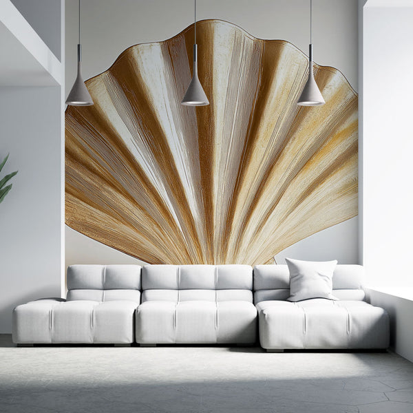 Golden Shell Wallpaper | Elegant Sculptural Gilded Wall Mural