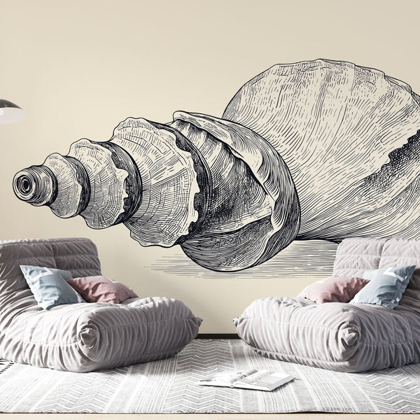 Seashell Wallpaper | Vintage Shell Illustration on Light Ground