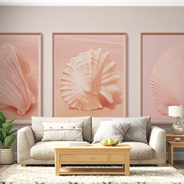Pink Seashell Wallpaper | Coastal Wall Mural Interior Design