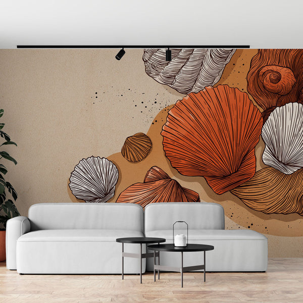 Seashell Wallpaper | Stylized Shells on Natural Beige Ground
