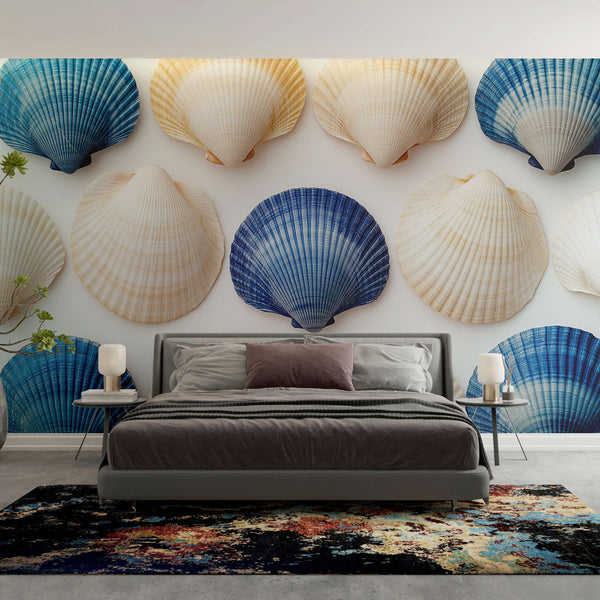 Blue Beige Shells Wallpaper | Delicate Pattern Wall Mural