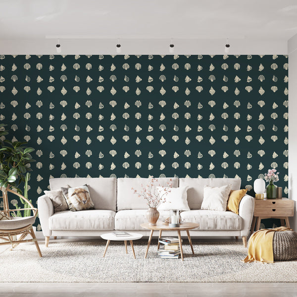 Seashell Wallpaper | Hand-Drawn Shells on Deep Blue