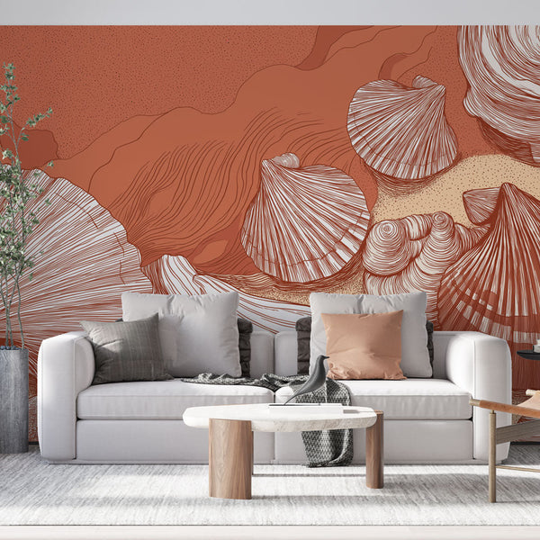 Seashell Wallpaper | Elegant Shell Motifs on Coral Background