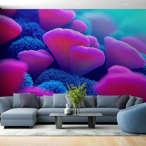 Colorful coral wallpaper | Pink and blue underwater wall mural