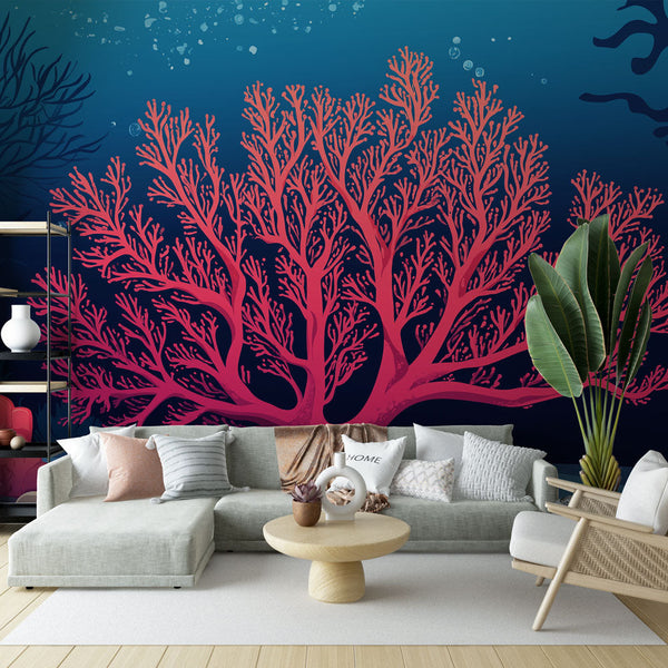 Pink Coral Wallpaper | Luminous Underwater Wall Mural