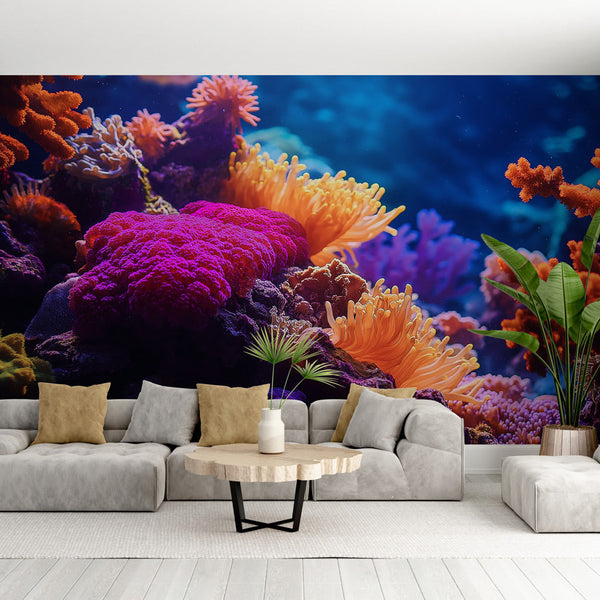 Coral wallpaper | Vibrant marine ecosystem wall mural design