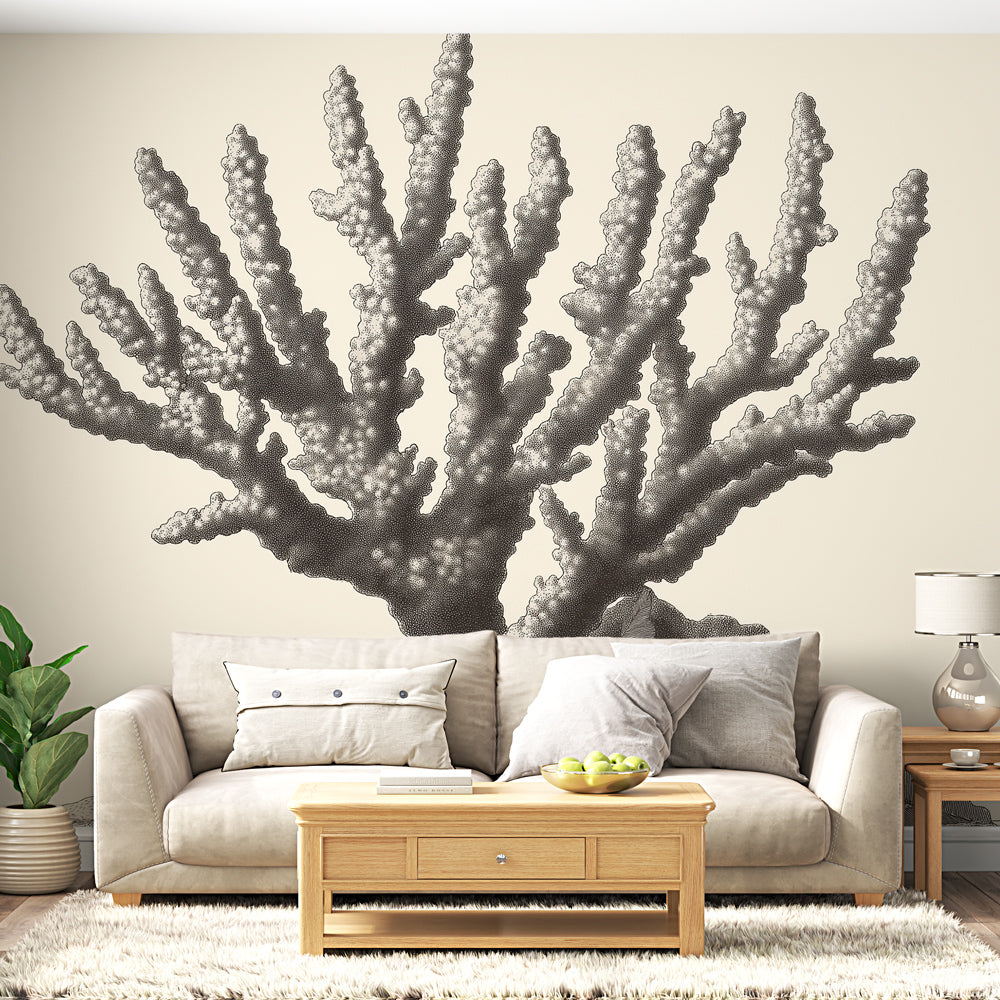Delicate Coral Wallpaper | Monochrome Wall Mural