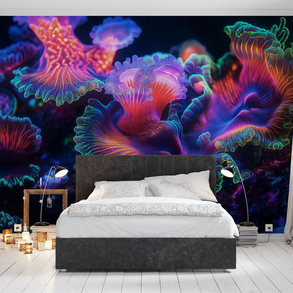 Luminescent coral wallpaper | Multicolor underwater wall mural