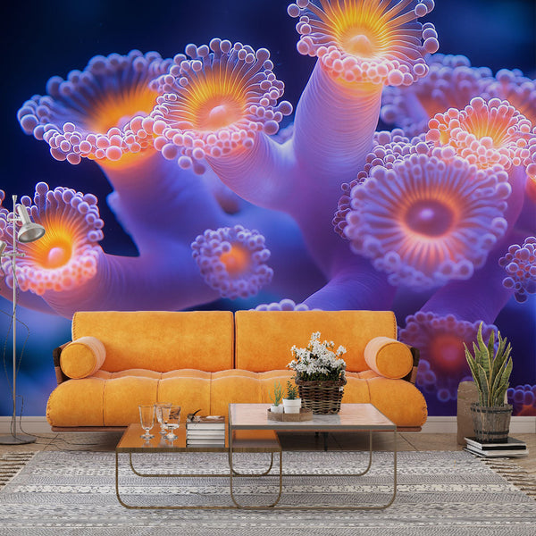 Luminous Coral Wallpaper | Glowing Marine Wall Mural